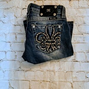 Miss Me Sig Stone Washed Bling Embellished Boot Cut Jeans Sz 26